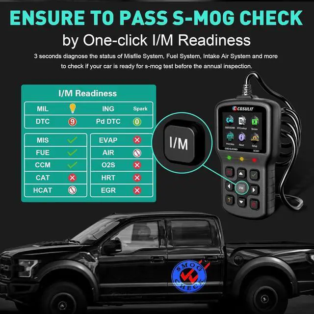 Alt view image 3 of 6 - CGSULIT Car Code Reader SC301 OBD2 Scanner with Smog Check & Check Engine Light Reset, Read/Clear Error Code, Live Data, DTC Lookup, On-Board Monitor Test, Diagnostic Scan Tool for Cars After 1996