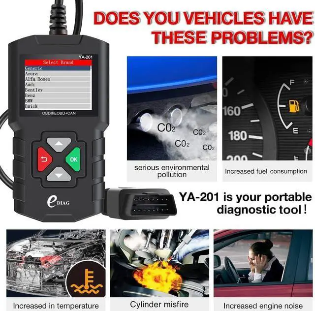 Alt view image 2 of 7 - EDIAG YA-201 Obd2 Scanner, Full OBD2 Modes Check Engine Code Reader After 1996 All OBDII/EOBD/KOBD/CAN Cars, O2 Sensor EVAP Systems, Battery Test,Live Data Stream,Plug & Play