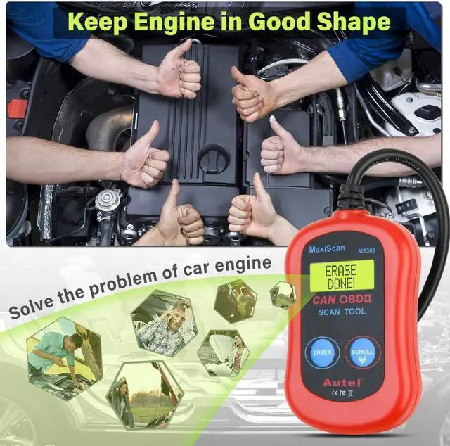 Alt view image 5 of 7 - Autel MaxiScan MS300 Car OBD2 Scanner Code Reader Engine Fault Code Reader Scanner CAN Diagnostic Scan Tool for All OBD II Protocol Cars Since 1996, Red