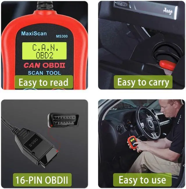 Alt view image 7 of 7 - Autel MaxiScan MS300 Car OBD2 Scanner Code Reader Engine Fault Code Reader Scanner CAN Diagnostic Scan Tool for All OBD II Protocol Cars Since 1996, Red