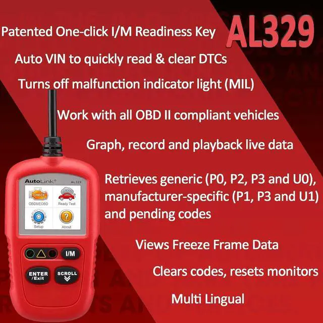 Alt view image 2 of 6 - Autel AutoLink AL329 (Free Lifetime Update) OBD2/EOBD Handheld Code Reader, One-Click I/M Readiness Key, OBDII/CAN Car Diagnostic Scan Tool, Live Data, Auto VIN, Lite of ML629/AL619/AL519/AL539B/AP200