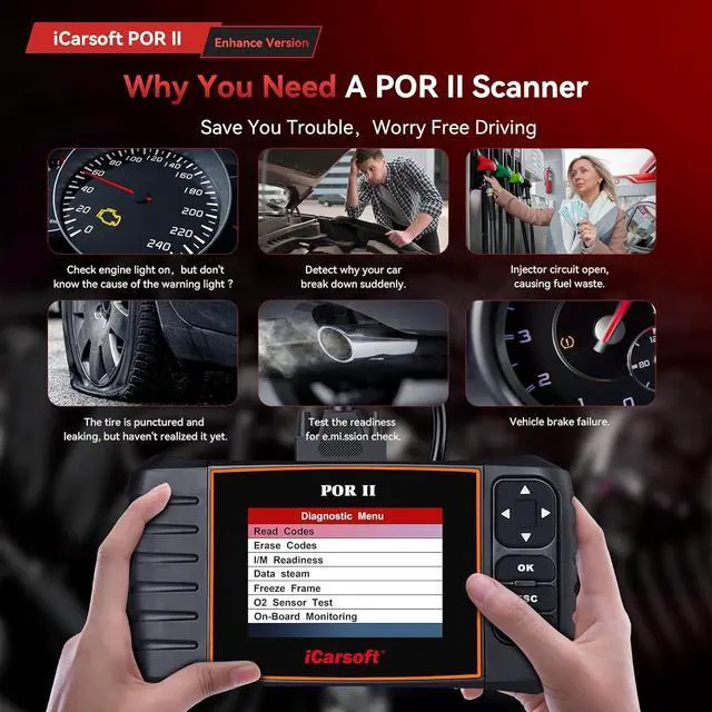 Alt view image 2 of 7 - OBD2 Scanner Diagnostic Tool for Porsche, iCarsoft POR II (Enhance Version) Code Reader, Full System Diagnosis Car Scan Tool with Oil Reset/EPB/DP/ETC/SAS, Live Data Graph-Free Update/Repair