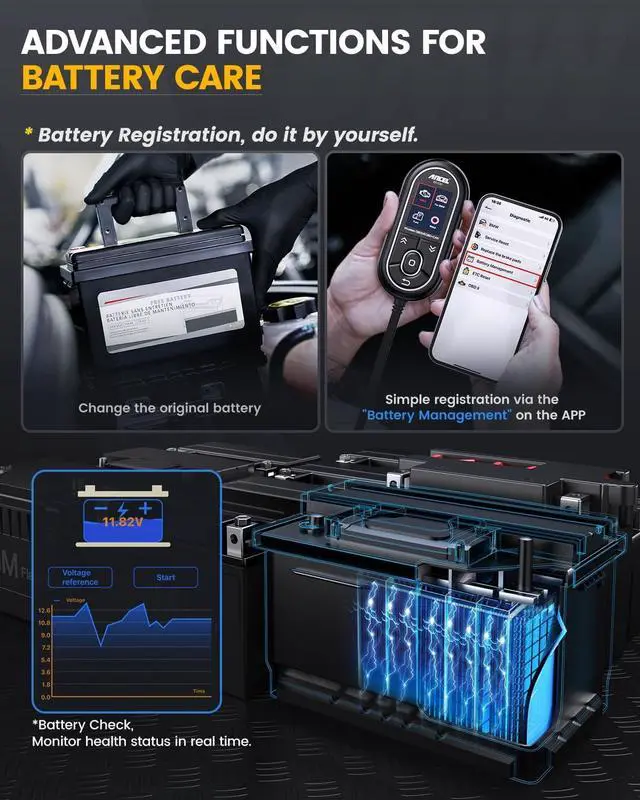Alt view image 4 of 7 - ANCEL BD330 Battery Registration Scan Tool Fits for BMW/Mini/Rolls Royce, 3 in 1 Full System OBD2 Scanner Bluetooth Diagnostic Tools, Car Code Reader for iOS & Android, EPB/ETC/Oil Reset