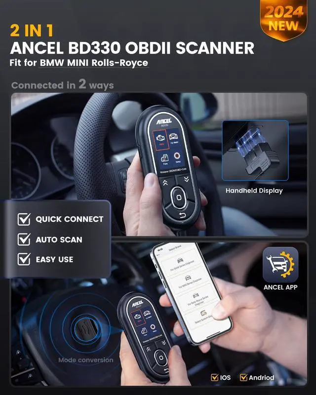Alt view image 6 of 7 - ANCEL BD330 Battery Registration Scan Tool Fits for BMW/Mini/Rolls Royce, 3 in 1 Full System OBD2 Scanner Bluetooth Diagnostic Tools, Car Code Reader for iOS & Android, EPB/ETC/Oil Reset