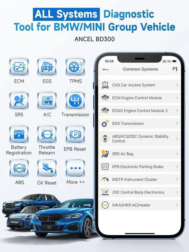 Alt view image 3 of 7 - ANCEL BD300 OBD2 Scanner Bluetooth Fits for BMW Full System Code Reader Fits for BMW Diagnostic Tool with Battery Registration Tool Service EPB CBS ETC ABS Airbag & Powerful OBD2 Scanner