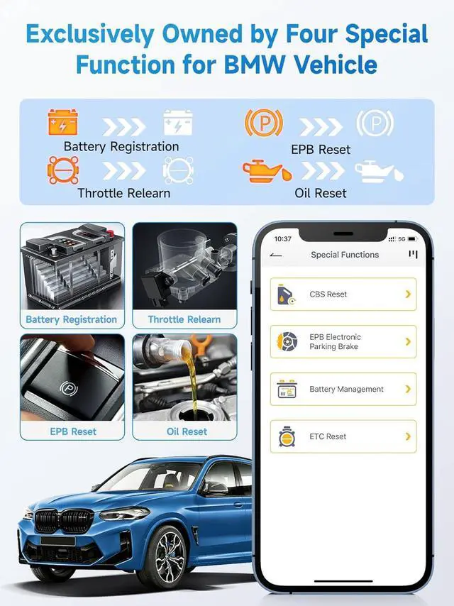 Alt view image 4 of 7 - ANCEL BD300 OBD2 Scanner Bluetooth Fits for BMW Full System Code Reader Fits for BMW Diagnostic Tool with Battery Registration Tool Service EPB CBS ETC ABS Airbag & Powerful OBD2 Scanner