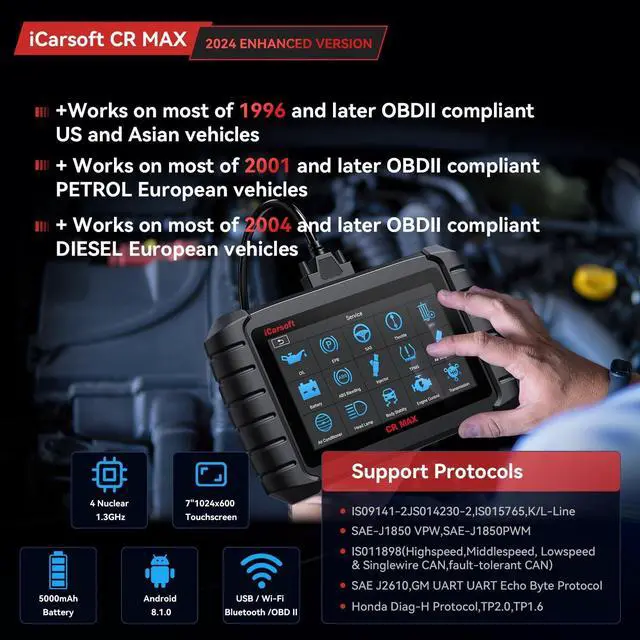 Alt view image 6 of 7 - Bidirectional Scan Tool, OBD2 Diagnostic Scanner iCarsoft CR Max (Enhance Version) for All System, 27 Reset+Extra 38 Service-Oil/EPB/BMS/SAS/SRS/ABS etc. Active Test, 4-in-1 Live Graphing,Free Update