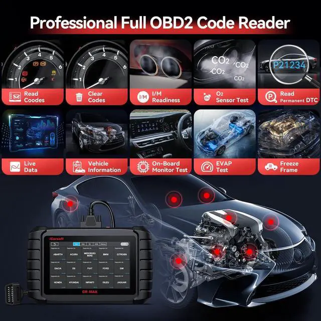 Alt view image 5 of 7 - Bidirectional Scan Tool, OBD2 Diagnostic Scanner iCarsoft CR Max (Enhance Version) for All System, 27 Reset+Extra 38 Service-Oil/EPB/BMS/SAS/SRS/ABS etc. Active Test, 4-in-1 Live Graphing,Free Update