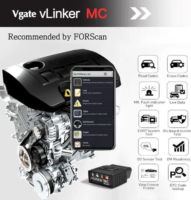 Alt view image 4 of 6 - Vgate vLinker MC Bluetooth OBD2 Diagnostic Scanner for Android & Windows