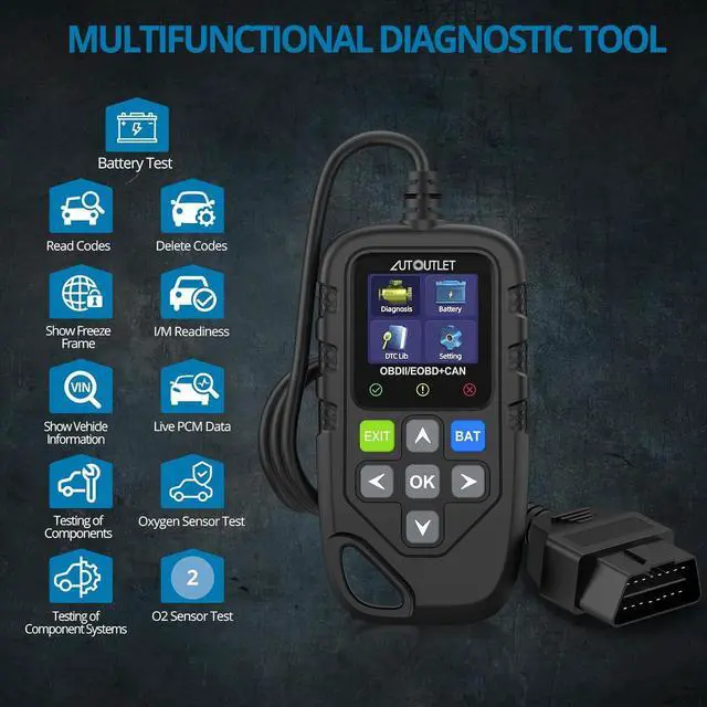 Alt view image 2 of 7 - AUTOUTLET OBD2 - Code - Reader - Diagnostic - Scan - Tool, Automotive DTC Definition Live Data Scanner with Battery Test for All OBD II Protocol Cars Since 1996