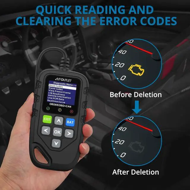 Alt view image 5 of 7 - AUTOUTLET OBD2 - Code - Reader - Diagnostic - Scan - Tool, Automotive DTC Definition Live Data Scanner with Battery Test for All OBD II Protocol Cars Since 1996