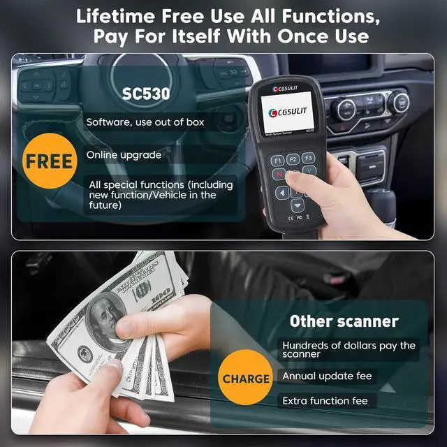 Alt view image 6 of 6 - OBD2 Scanner, All System Code Reader for Dodge Chrysler Jeep Car Scanner with Reset SRS ABS EPB SAS Transmission Engine Light CKP Relearn, etc 30+ Special Functions Bidirectional Diagnostic Scan Tool