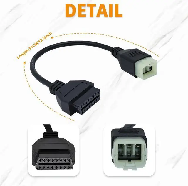 Alt view image 5 of 6 - Obd2 Adapter for Royal Enfield Motorcycle 6 Pin to 16 Pin OBD Diagnostic Cable,Fit for Interceptor 650/Continental GT 650/535 Bike CAN Bus,Work with Elm327 Obdii Code Reader