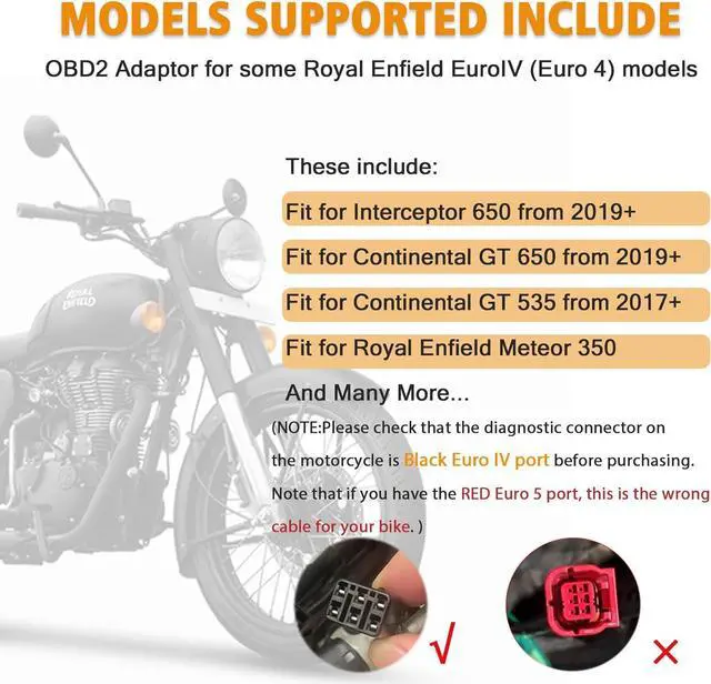 Alt view image 2 of 6 - Obd2 Adapter for Royal Enfield Motorcycle 6 Pin to 16 Pin OBD Diagnostic Cable,Fit for Interceptor 650/Continental GT 650/535 Bike CAN Bus,Work with Elm327 Obdii Code Reader