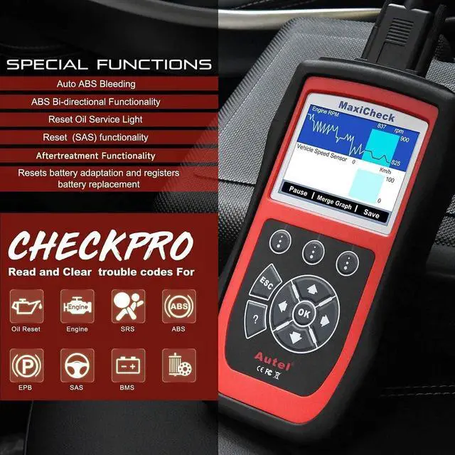 Alt view image 2 of 7 - Autel MaxiCheck Pro OBD2 Scanner ABS Scan Tool for Auto Bleeding, SRS ABS Scanner Car Diagnostic Tool with Oil Reset Airbag SAS EPB BMS Services for Specific Vehicles Up to 2015, Lifetime Free Update