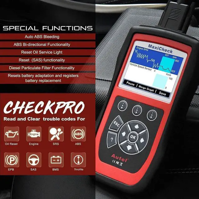 Alt view image 2 of 7 - Autel MaxiCheck PRO AutoBleed Scan Tool, ABS Brake Bleed with with ABS SRS Diagnostics, Full OBDII, BMS EPB SRS SAS Oil Reset Services for Specific Vehicles, Free Update, Functions Not for All Cars