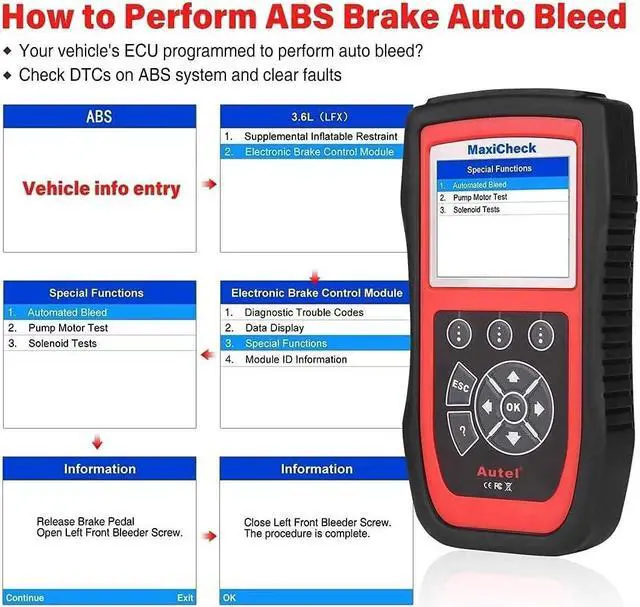 Alt view image 4 of 7 - Autel MaxiCheck PRO AutoBleed Scan Tool, ABS Brake Bleed with with ABS SRS Diagnostics, Full OBDII, BMS EPB SRS SAS Oil Reset Services for Specific Vehicles, Free Update, Functions Not for All Cars