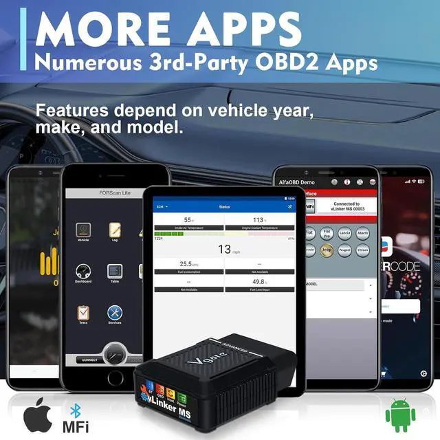 Alt view image 3 of 6 - Vgate vLinker MS Bluetooth OBD2 Car Scan Tool for iPhone/iOS, Android & Windows, Supports Multiple CAN Protocols (GMLAN, MS CAN, CH CAN, LS CAN)