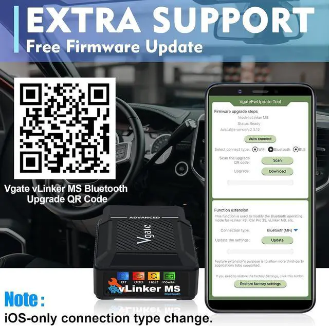 Alt view image 5 of 6 - Vgate vLinker MS Bluetooth OBD2 Car Scan Tool for iPhone/iOS, Android & Windows, Supports Multiple CAN Protocols (GMLAN, MS CAN, CH CAN, LS CAN)