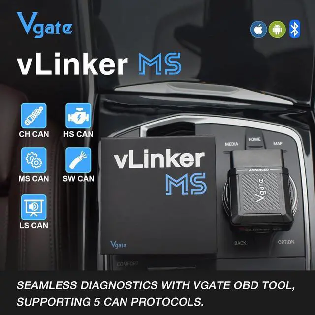Alt view image 6 of 6 - Vgate vLinker MS Bluetooth OBD2 Car Scan Tool for iPhone/iOS, Android & Windows, Supports Multiple CAN Protocols (GMLAN, MS CAN, CH CAN, LS CAN)