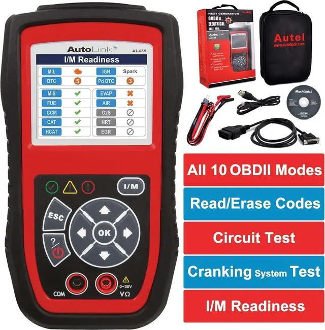 Main image of Autel AutoLink AL439 OBD2/EOBD Code Reader and Electrical Testing Tool, Better AL329 OBD2 Scanner, Full OBDII 10 Modes, OBDII & CAN Diagnostic Tool, Circuit Test, Start Systems Test, Ready Test