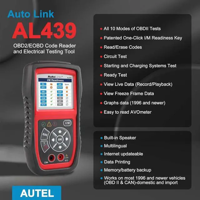 Alt view image 2 of 6 - Autel AutoLink AL439 OBD2/EOBD Code Reader and Electrical Testing Tool, Better AL329 OBD2 Scanner, Full OBDII 10 Modes, OBDII & CAN Diagnostic Tool, Circuit Test, Start Systems Test, Ready Test