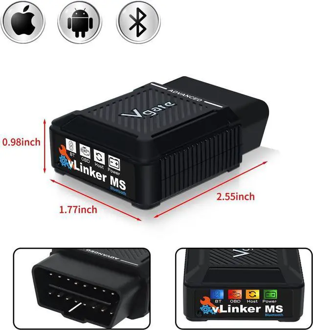 Alt view image 2 of 7 - Vgate vLinker MS Bluetooth OBD2 Scanner Fixd Car Diagnostic Tool Code Reader CH-CAN and LS-CAN Work for iOS & Android & Windows, Black