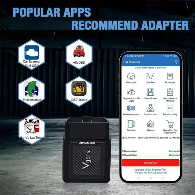Alt view image 5 of 7 - Vgate vLinker MS Bluetooth OBD2 Scanner Fixd Car Diagnostic Tool Code Reader CH-CAN and LS-CAN Work for iOS & Android & Windows, Black