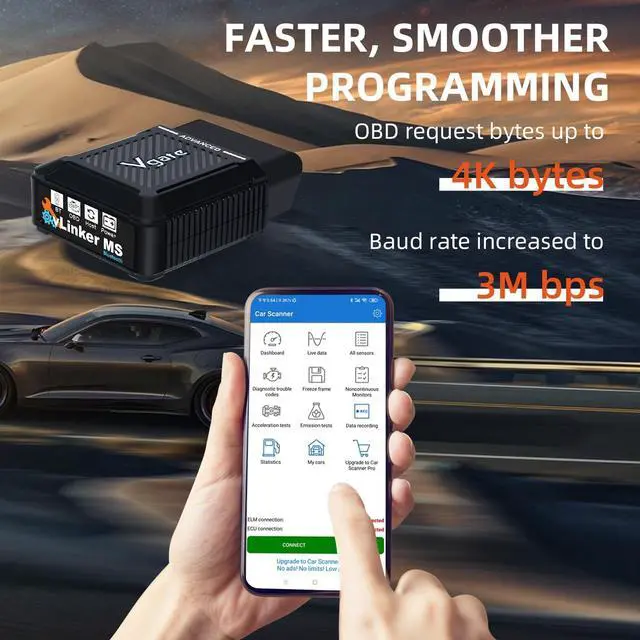 Alt view image 6 of 7 - Vgate vLinker MS Bluetooth OBD2 Scanner Fixd Car Diagnostic Tool Code Reader CH-CAN and LS-CAN Work for iOS & Android & Windows, Black
