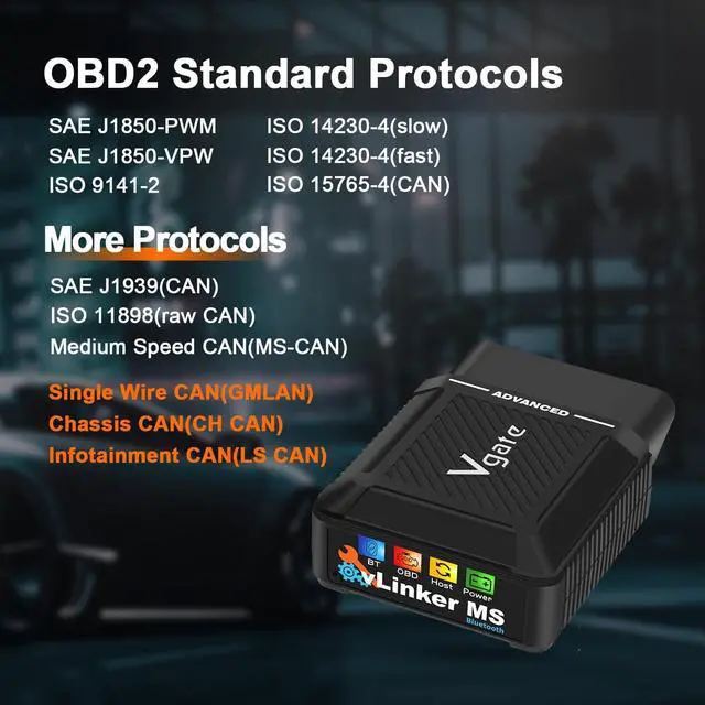 Alt view image 4 of 7 - Vgate vLinker MS Bluetooth OBD2 Scanner Fixd Car Diagnostic Tool Code Reader CH-CAN and LS-CAN Work for iOS & Android & Windows, Black