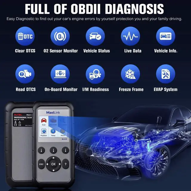 Alt view image 3 of 7 - 2024 New Autel ML629 OBD2 Scanner, ABS SRS Engine Transmission Diagnostics Tool Mechanic Full OBDII Code Reader w/DTC Lookup AutoVIN, Live Data, Upgraded Ver. of AL619 AL629 for Professionals DIYers