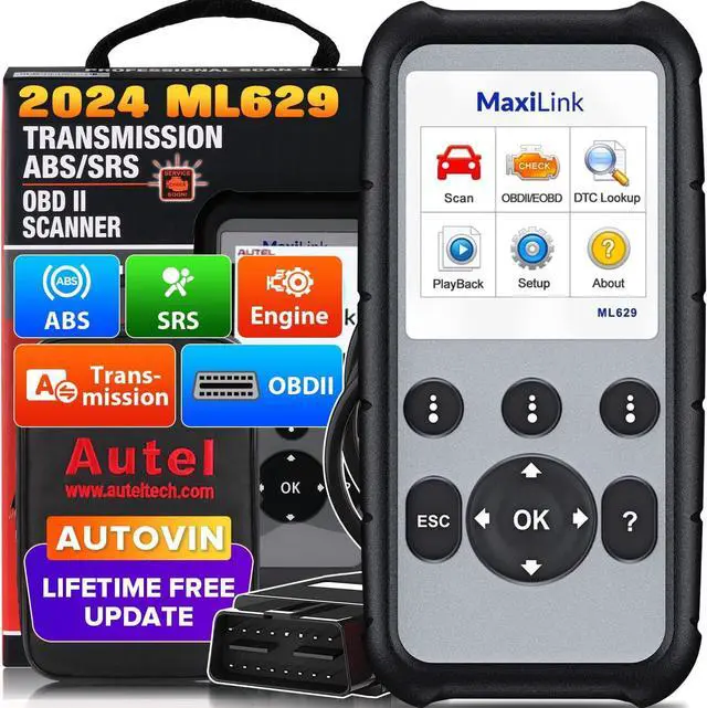 Main image of 2024 New Autel ML629 OBD2 Scanner, ABS SRS Engine Transmission Diagnostics Tool Mechanic Full OBDII Code Reader w/DTC Lookup AutoVIN, Live Data, Upgraded Ver. of AL619 AL629 for Professionals DIYers