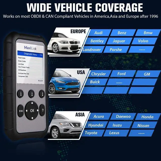 Alt view image 7 of 7 - 2024 New Autel ML629 OBD2 Scanner, ABS SRS Engine Transmission Diagnostics Tool Mechanic Full OBDII Code Reader w/DTC Lookup AutoVIN, Live Data, Upgraded Ver. of AL619 AL629 for Professionals DIYers