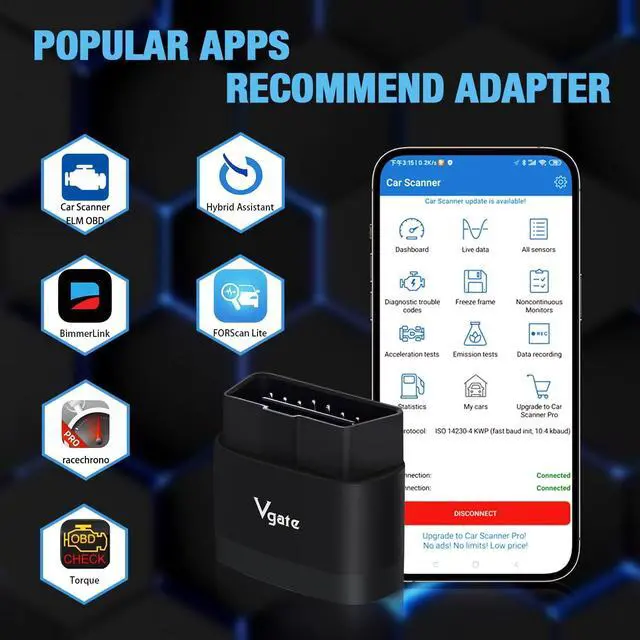 Alt view image 6 of 7 - Vgate iCar Pro 2S Bluetooth OBD2 Scanner Fixd Car Diagnostic Tool Code Reader for Android & iOS & Windows, Black