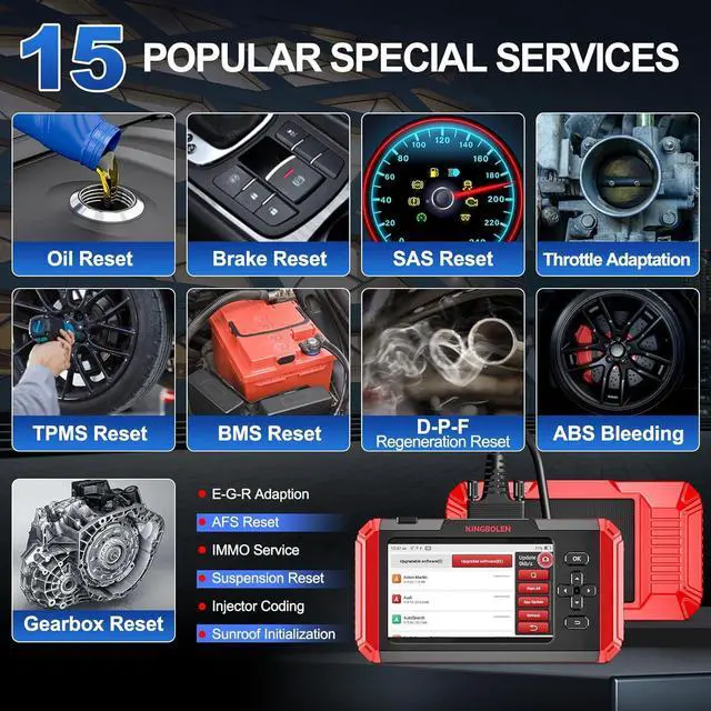 Alt view image 2 of 7 - KINGBOLEN OBD2 Scanner S800 Car Scanner, OBD2 Diagnostic Scan Tool with 15 Reset, Oil Brake Throttle Service, Engine ABS SRS Transmission Code Reader, Battery Test, AutoVIN, Lifetime Fr-ee Update