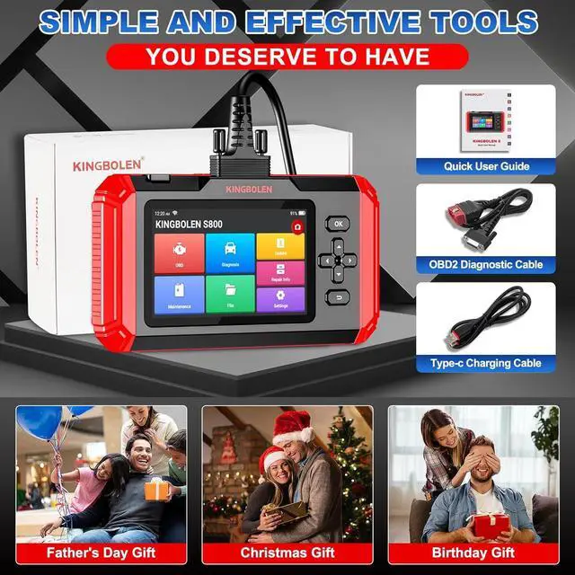 Alt view image 7 of 7 - KINGBOLEN OBD2 Scanner S800 Car Scanner, OBD2 Diagnostic Scan Tool with 15 Reset, Oil Brake Throttle Service, Engine ABS SRS Transmission Code Reader, Battery Test, AutoVIN, Lifetime Fr-ee Update