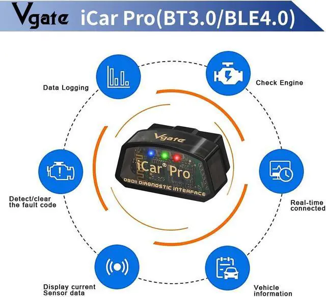 Alt view image 5 of 6 - Vgate iCar Pro(BT3.0/ BLE4.0) OBD2 Scanner Code Reader Diagnostic Scan Tool for Android & iOS & Windows Compatible with ELM327 Adapter