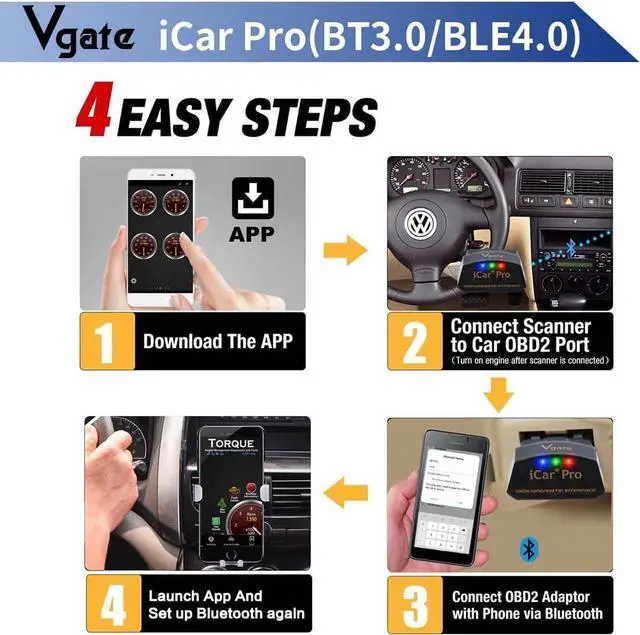 Alt view image 6 of 6 - Vgate iCar Pro(BT3.0/ BLE4.0) OBD2 Scanner Code Reader Diagnostic Scan Tool for Android & iOS & Windows Compatible with ELM327 Adapter