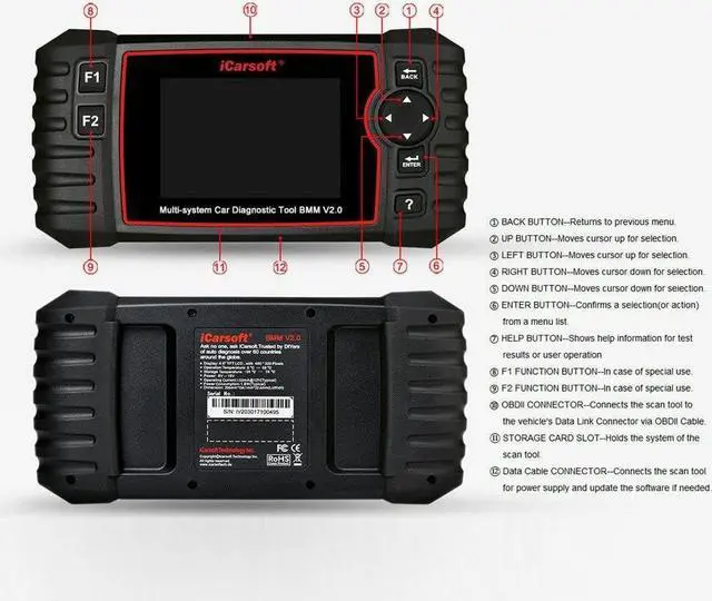 Alt view image 3 of 4 - Obd2 Scanner, Code Reader Car Diagnostic Tool BMM V2.0 for BMW/Mini, with Oil Service Reset, EPB, BMS, DPF, SAS, ETC, OBD II, Updated Version of i910-II