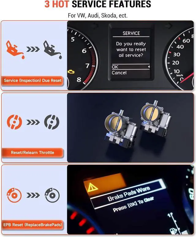 Alt view image 3 of 7 - BD320 OBD2 Scanner for VW Audi Skoda Seat All System Diagnostic Tool with EPB/Throttle/Oil Reset, Check Engine Code Reader for All 1996 & Newer Cars, Bluetooth & Wired & HUD 3 in 1 Scan Tool