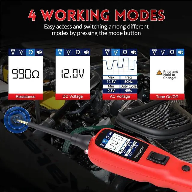 Alt view image 2 of 7 - Autel PowerScan PS100 Circuit Tester, Universal 12V 24V Automotive Power Circuit Probe Kit with 20ft Extension Cable, AC/DC/Continuity/Probe/Signal Test, Activate Component Electrical System Tool