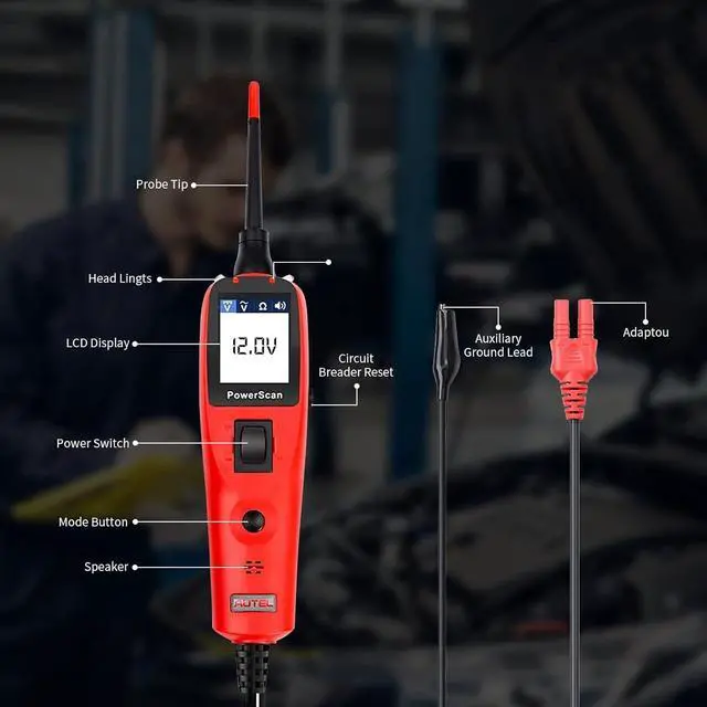 Alt view image 6 of 7 - Autel PowerScan PS100 Circuit Tester, Universal 12V 24V Automotive Power Circuit Probe Kit with 20ft Extension Cable, AC/DC/Continuity/Probe/Signal Test, Activate Component Electrical System Tool
