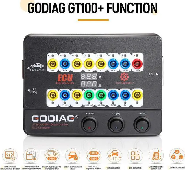 Alt view image 2 of 7 - Godiag GT100+ OBDII Breakout Box, Advanced OBD and CAN Protocol Detector for ECU Bench Testing and Car Diagnostics