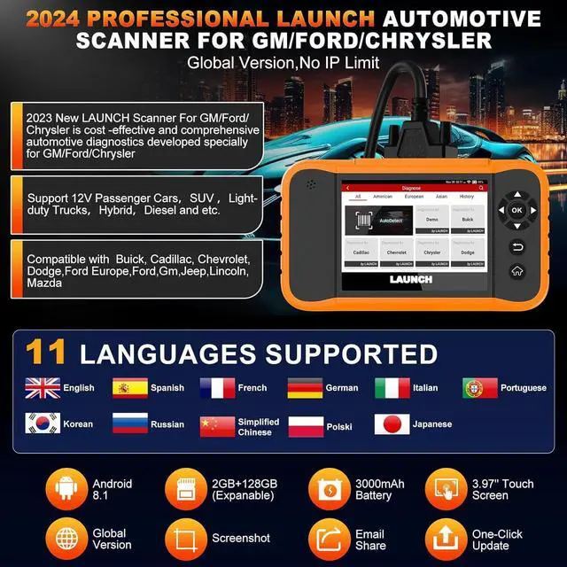 Alt view image 7 of 7 - LAUNCH X431 Creader Elite 2.0 FGC OBD2 Scanner, Bi-Directional Scan Scanner for Ford, GM, Chrysler, All Fr ee Reset Full System Diagnostic Scanner, AUTOVIN, Online Feedback, Lifetime Free Update