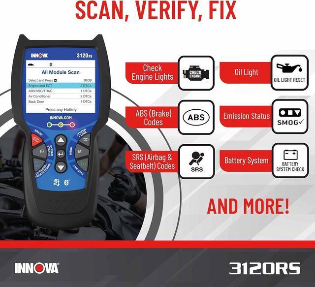 Alt view image 2 of 7 - Innova 3120RS Code Scanner - Professional OBD2 Scanner - Smog Test Scan Tool - ODB1 Adapters - RepairSolutions2 App