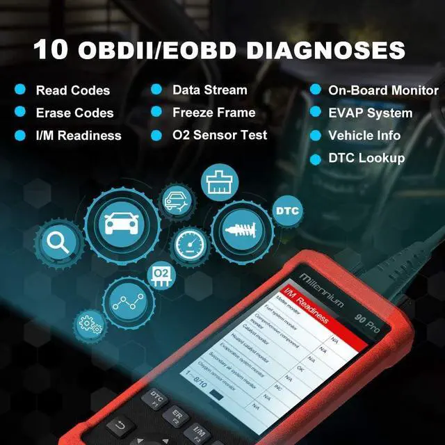 Alt view image 4 of 6 - LAUNCH Millennium 90 Pro Car OBD2 Scanner Diagnostic Tool, Full OBD II Car Code Reader, Check Engine/ABS/SRS/Transmission Car Scanner with Oil/EPB/BMS/ABS Bleeding/SAS Reset, Lifetime Free Update