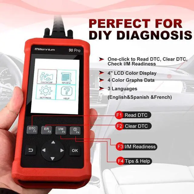 Alt view image 6 of 6 - LAUNCH Millennium 90 Pro Car OBD2 Scanner Diagnostic Tool, Full OBD II Car Code Reader, Check Engine/ABS/SRS/Transmission Car Scanner with Oil/EPB/BMS/ABS Bleeding/SAS Reset, Lifetime Free Update