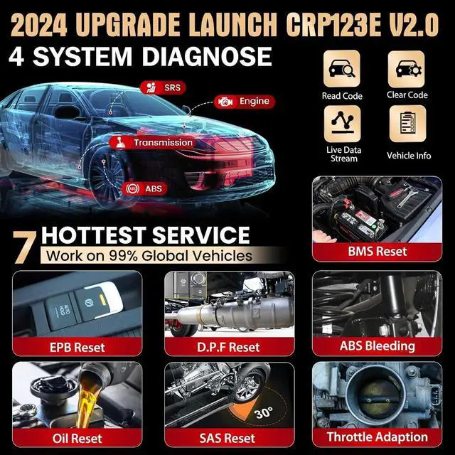 Alt view image 2 of 7 - LAUNCH OBD2 Scanner CRP123E Elite, Lifetime Free WiFi Update Scan Tool, FCA Autoauth, SAS Calibration/Throttle Reset/Oil Reset Diagnostic Scanner, Multi Systems Car Scanner, Battery Test, Auto VIN