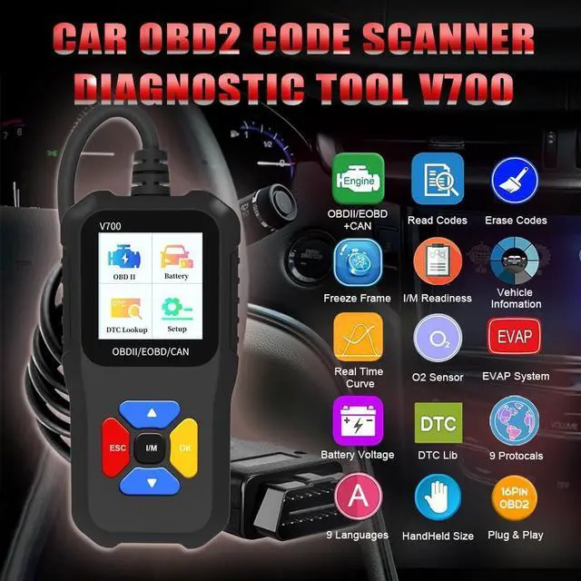 Alt view image 2 of 7 - Car Code Scanner, OBD2 Car Code Reader V700 Check Engine Light Fault Code Reader Scanner CAN Automotive Diagnostic Tool for OBDII Cars Since 1996