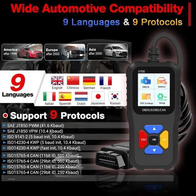 Alt view image 3 of 7 - Car Code Scanner, OBD2 Car Code Reader V700 Check Engine Light Fault Code Reader Scanner CAN Automotive Diagnostic Tool for OBDII Cars Since 1996